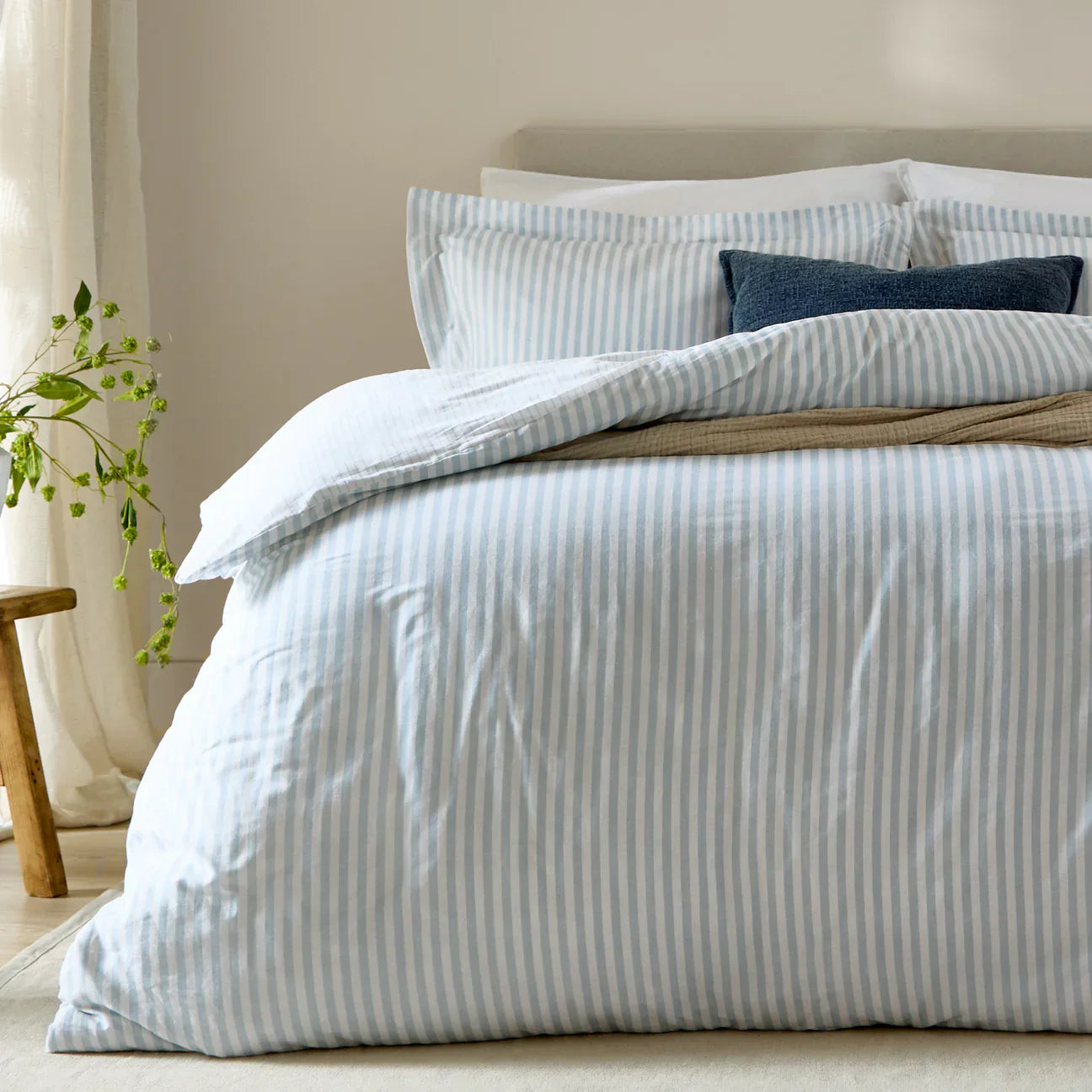 Yard (Riva Home) Duvet Cover set Hebden Stripe 100% Cotton Duvet Cover Set Mineral Blue by Yard