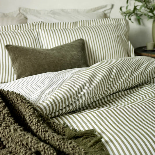 Yard (Riva Home) Duvet Cover set Hebden Stripe 100% Cotton Duvet Cover Set Olive by Yard