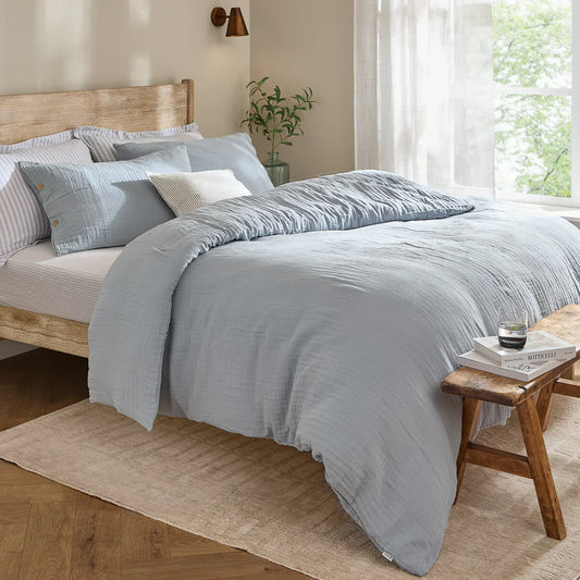 Yard (Riva Home) Duvet Cover set Lark Muslin 100% Cotton Duvet Cover Set Mineral Blue by Yard