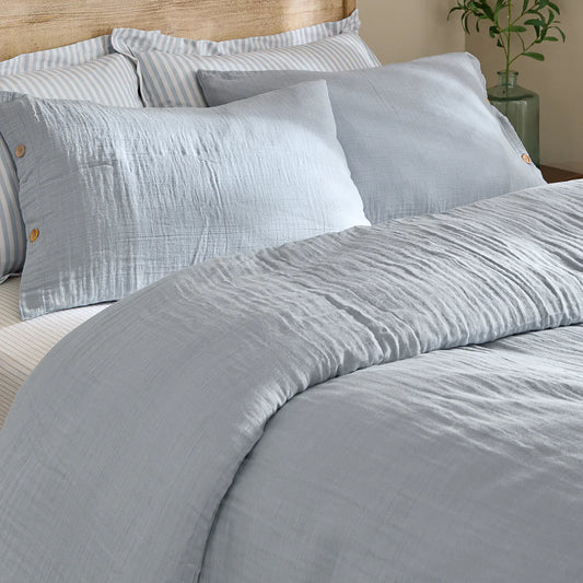 Yard (Riva Home) Duvet Cover set Lark Muslin 100% Cotton Duvet Cover Set Mineral Blue by Yard