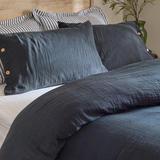 Yard (Riva Home) Duvet Cover set Lark Muslin 100% Cotton Duvet Cover Set Mineral Navy by Yard