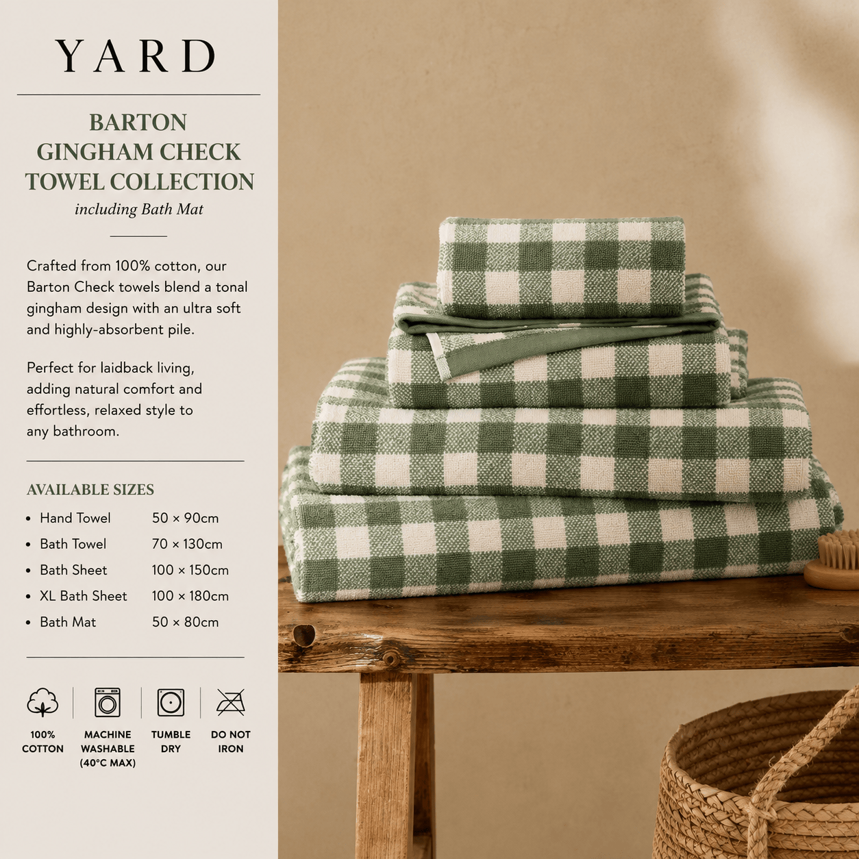 Yard (Riva Home) Home Accessories Forest / Hand Towel • 50 × 90cm BARTON GINGHAM CHECK 100% COTTON TOWEL COLLECTION by Yard