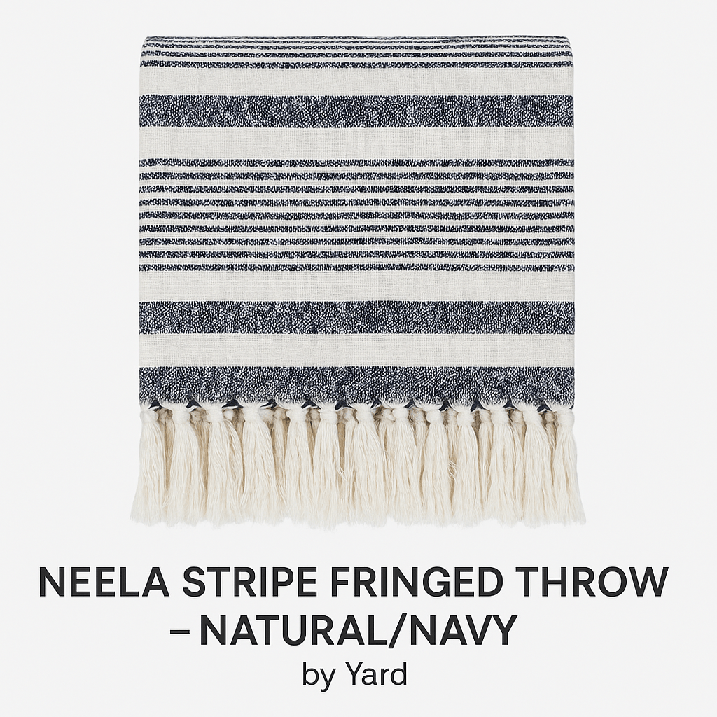 Yard (Riva Home) Throw NEELA STRIPE FRINGED THROWS – NATURAL/NAVY by Yard
