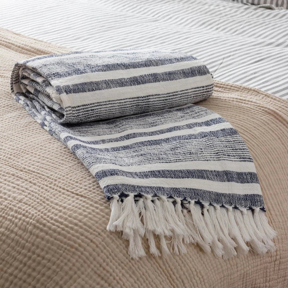 Yard (Riva Home) Throw NEELA STRIPE FRINGED THROWS – NATURAL/NAVY by Yard