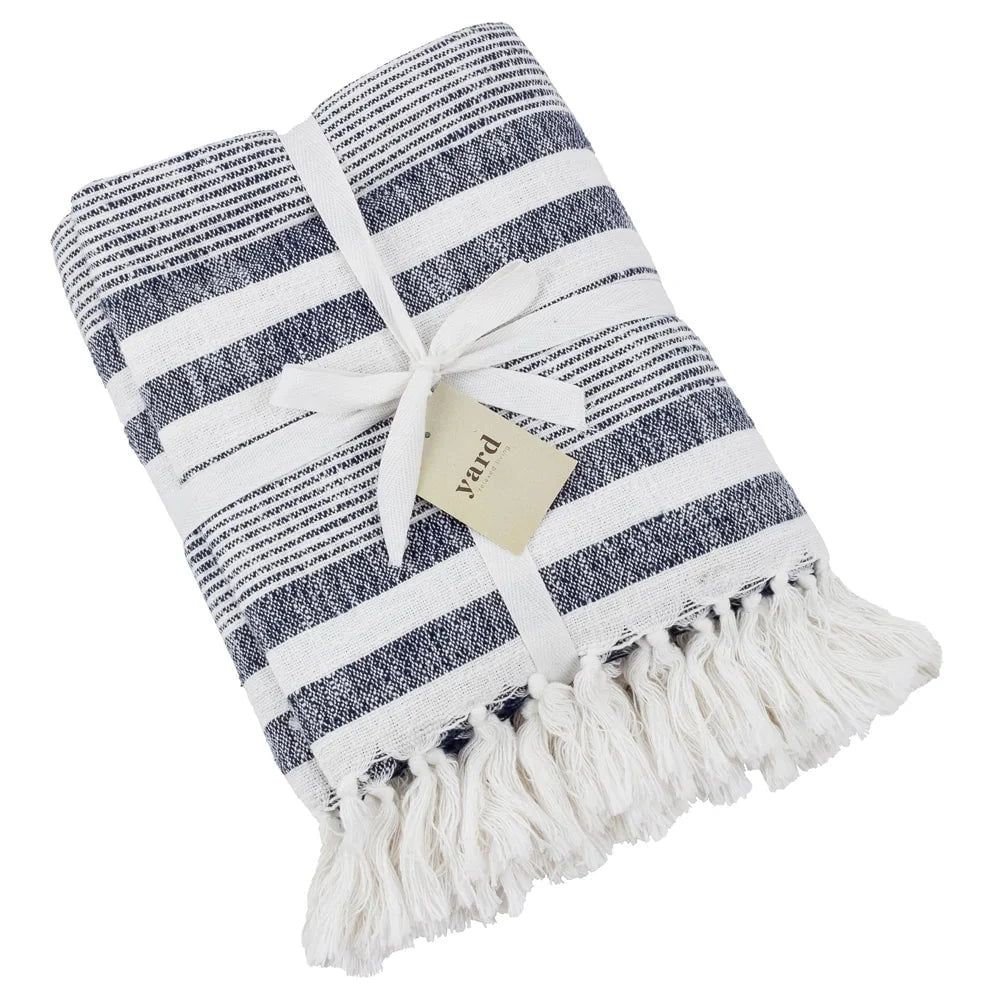 Yard (Riva Home) Throw NEELA STRIPE FRINGED THROWS – NATURAL/NAVY by Yard