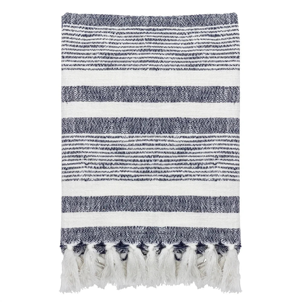 Yard (Riva Home) Throw NEELA STRIPE FRINGED THROWS – NATURAL/NAVY by Yard