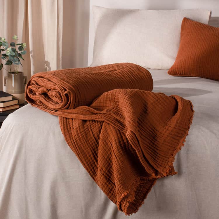 Yard (Riva Home) Throw Pecan LARK MUSLIN COTTON THROW by Yard