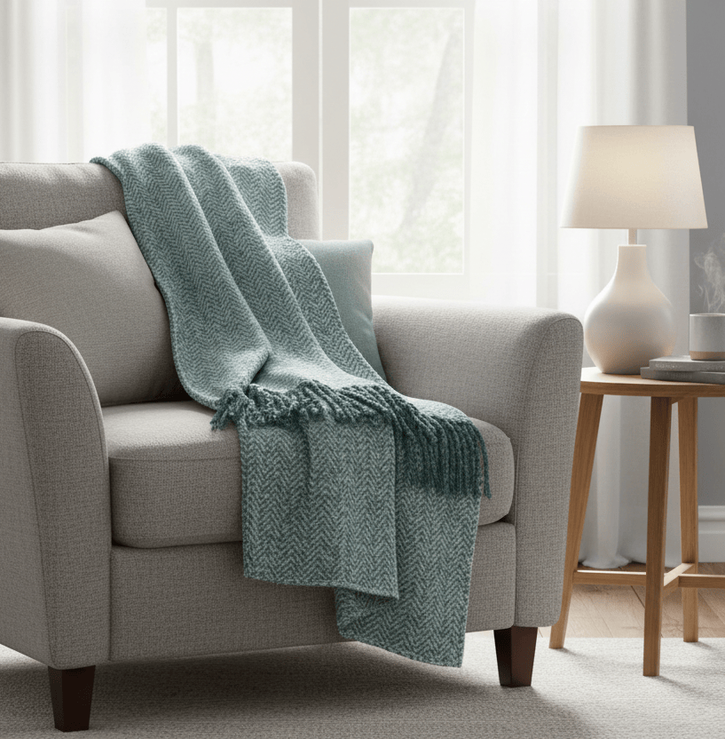 Yard (Riva Home) Throw WEAVER HERRINGBONE THROW | TEAL | by Furn.