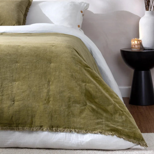 Yard (Riva Home) Throw Yard Jaye Cotton Velvet Filled Bedspread Moss