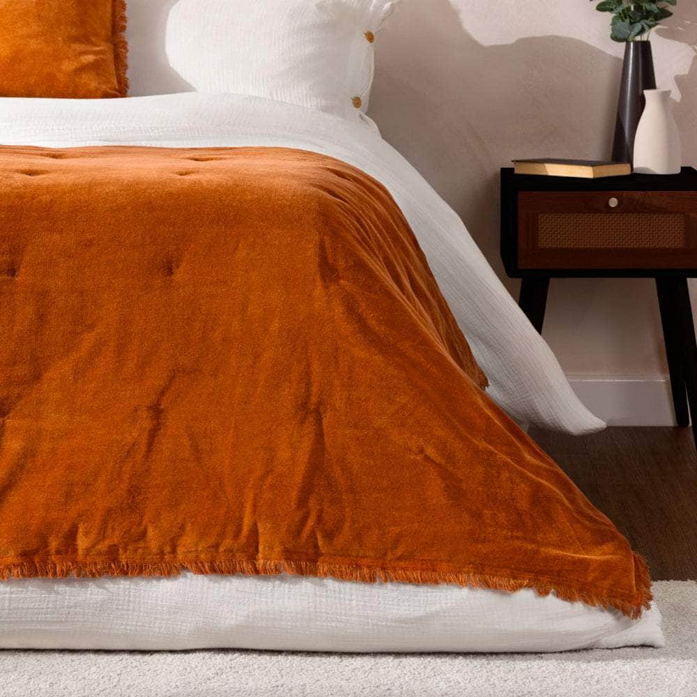 Yard (Riva Home) Throw Yard Jaye Cotton Velvet Filled Bedspread Rust