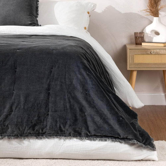 Yard (Riva Home) Throw Yard Jaye Cotton Velvet Filled Bedspread Slate