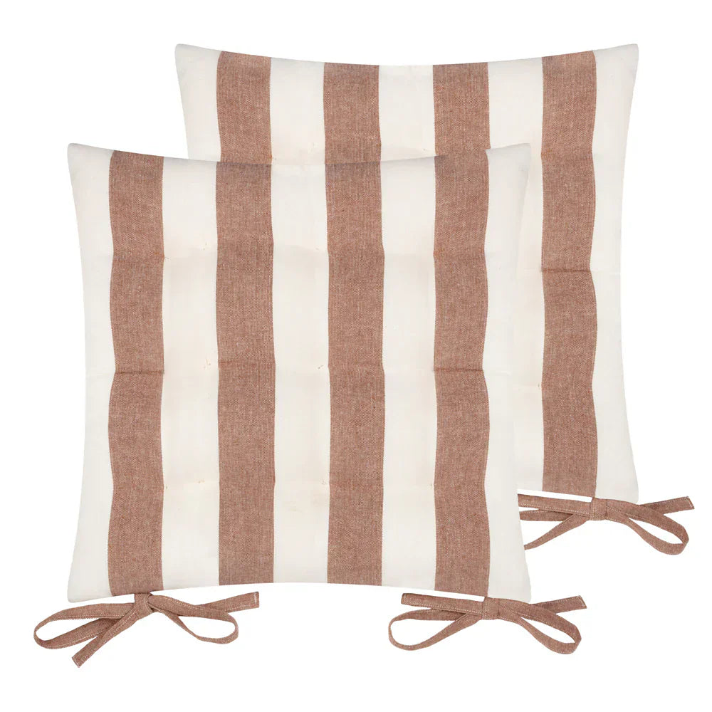 Yard (Riva Home) Yard Cushion Pecan HAYLE 2-PACK STRIPED COTTON SEAT PAD CUSHIONS by Yard