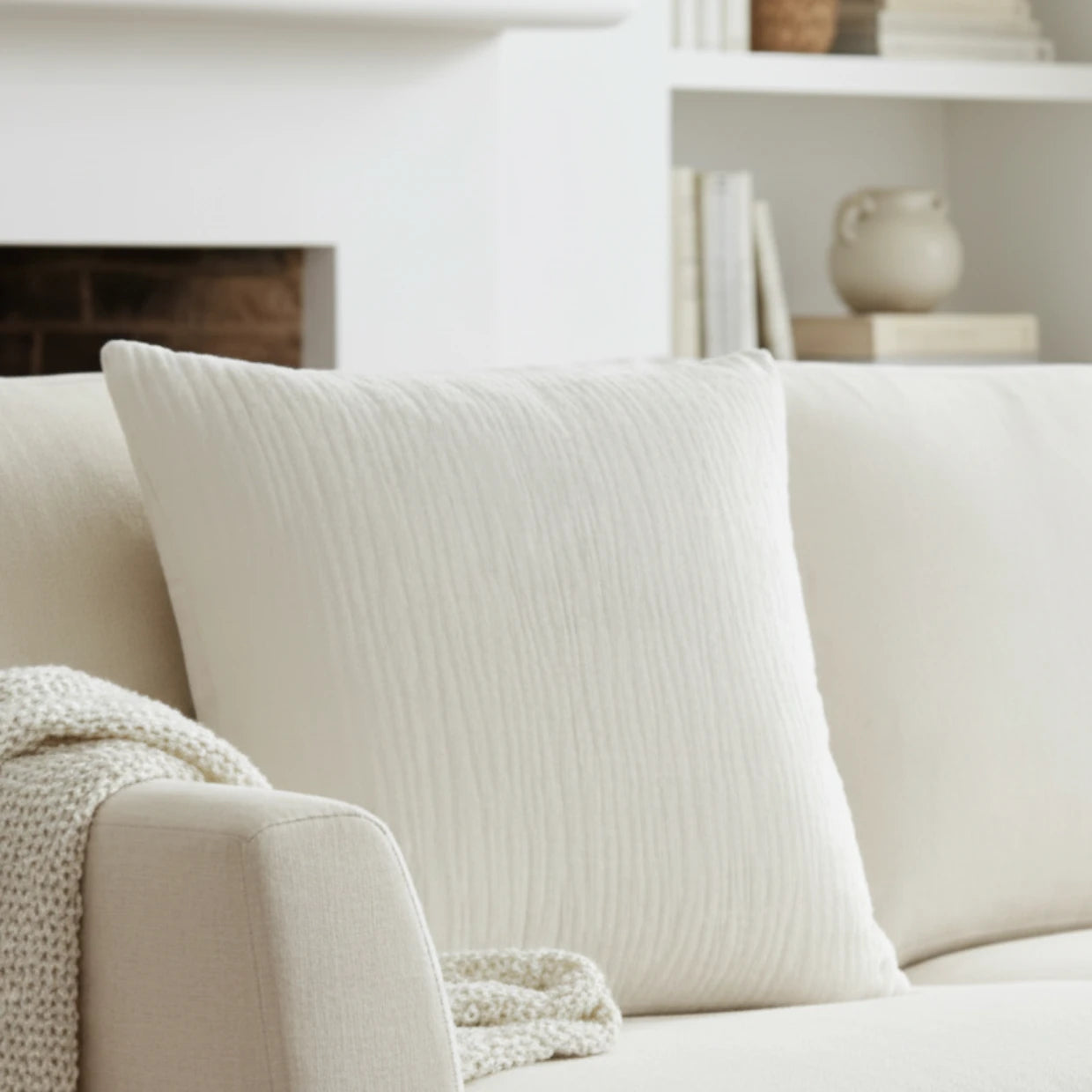 Yard (Riva Home) Yard Cushion White LARK MUSLIN COTTON CUSHION by Yard