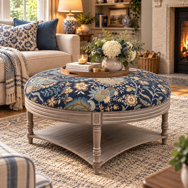 MAURICE STORAGE OTTOMAN – KANDESH SMALL ROYAL Upholstered by simply Hazel  | Voyage Maison