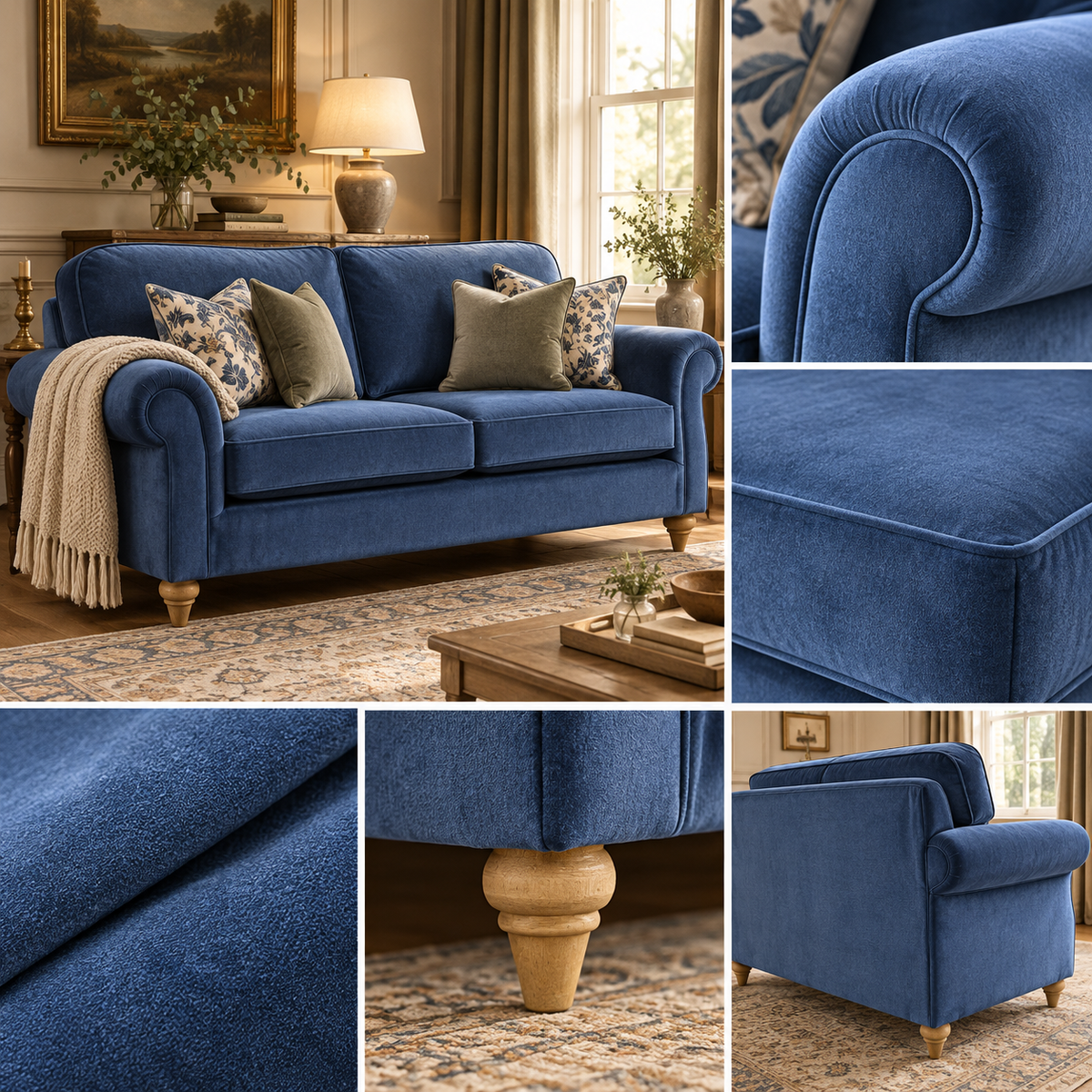 AMY 2.5 SEAT SOFA – MILTON NEW BLUE  | simply HAZEL | Handmade and Upholstered in Ireland