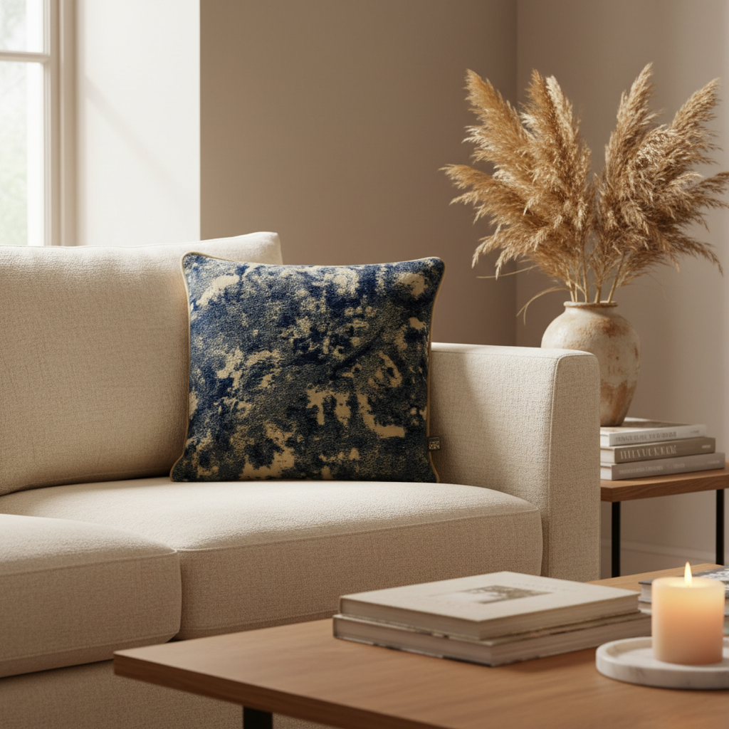 MIRA VELVET CUSHION Navy/Sand by Scatter Box