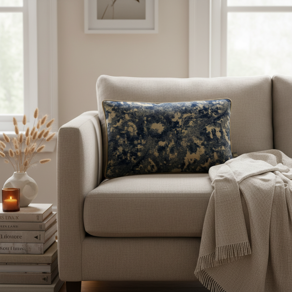 MIRA VELVET CUSHION Navy/Sand by Scatter Box