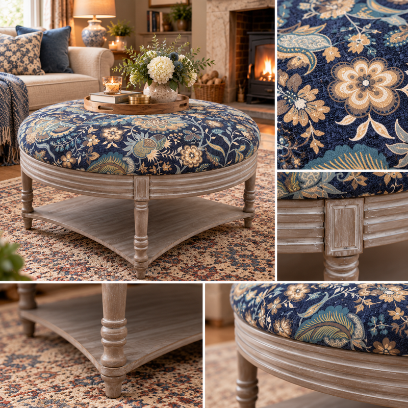 MAURICE STORAGE OTTOMAN – KANDESH SMALL ROYAL Upholstered by simply Hazel  | Voyage Maison