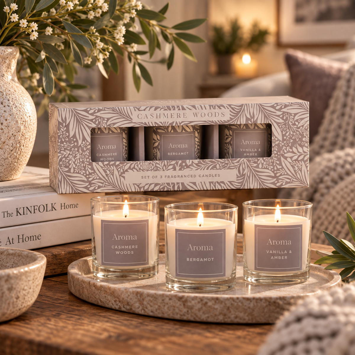 CASHMERE WOODS CANDLES – SET OF 3 Curated by simply Hazel