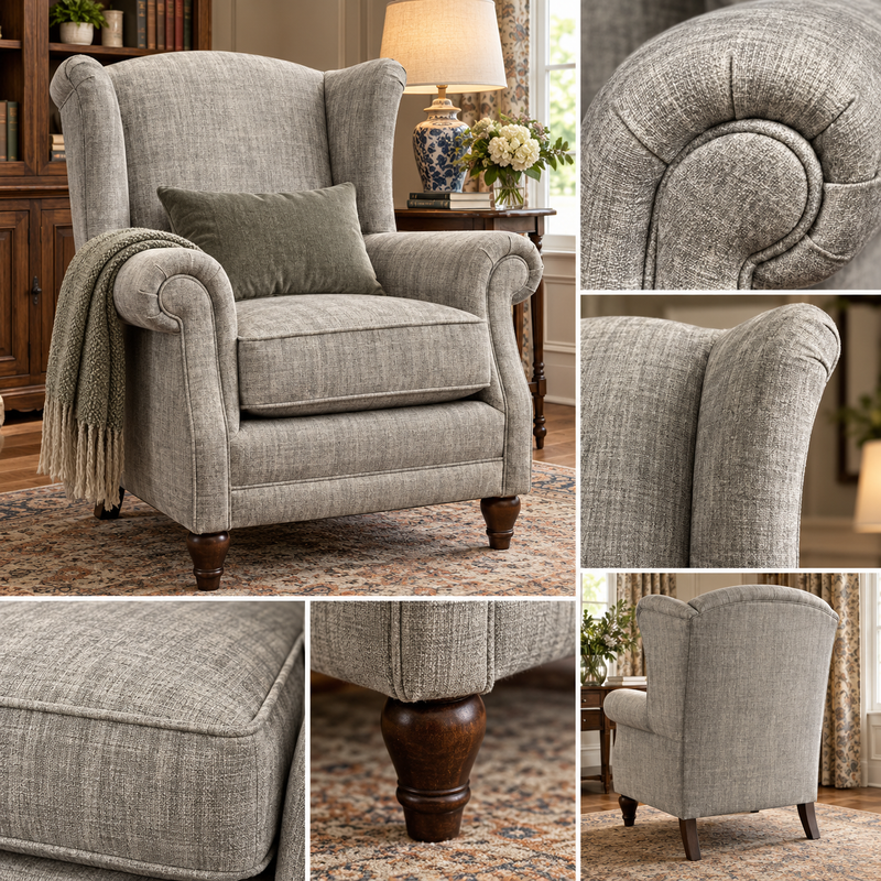 PRINCESS MAYA CUSTOM WINGBACK ARMCHAIR – GREY by simply Hazel  | Handmade and Upholstered in Ireland