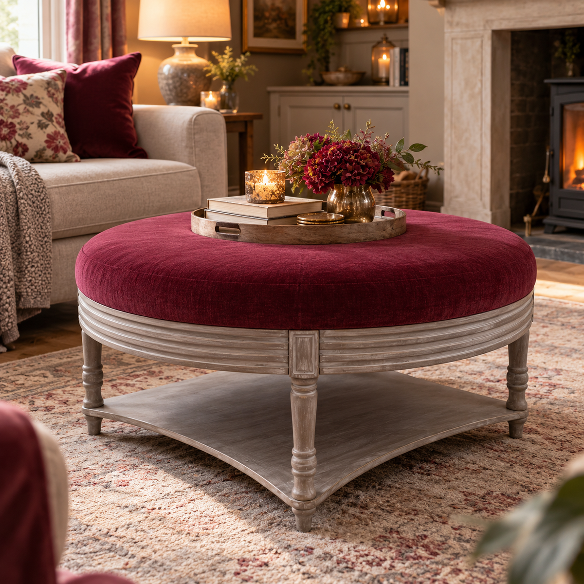 MAURICE STORAGE OTTOMAN – BURGUNDY TOP VELVET by Voyage Maison x simply HAZEL