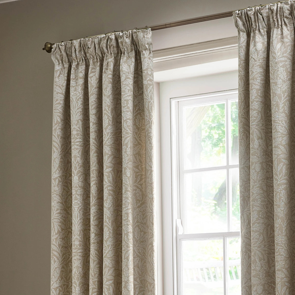 ACORN TONAL FULLY LINED MATT JACQUARD PENCIL PLEAT CURTAINS by Morris & Co.