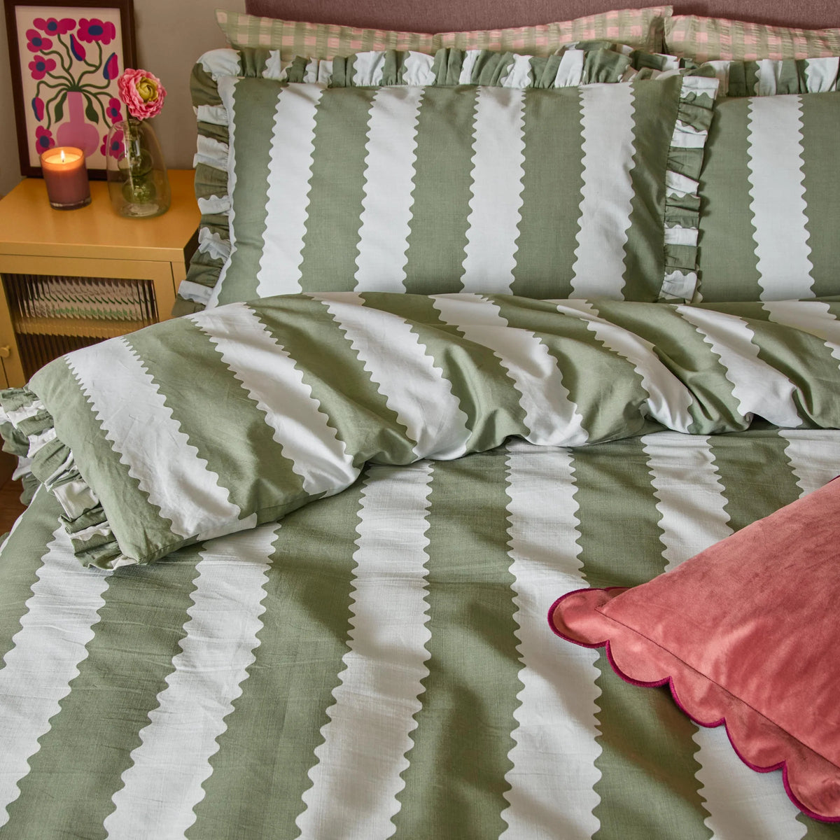 BIRDIE STRIPE RUFFLE DUVET COVER SET  | Wylder
