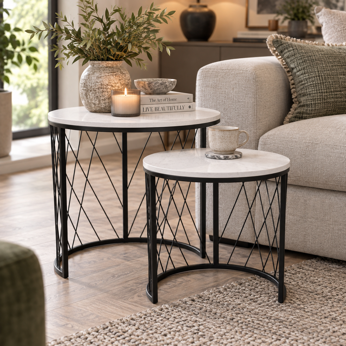 CASA TABLE NEST – BLACK METAL & MARBLE EFFECT by simply Hazel