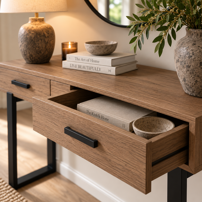 CLANA CONSOLE TABLE – NATURAL WOOD & BLACK METAL by simply Hazel