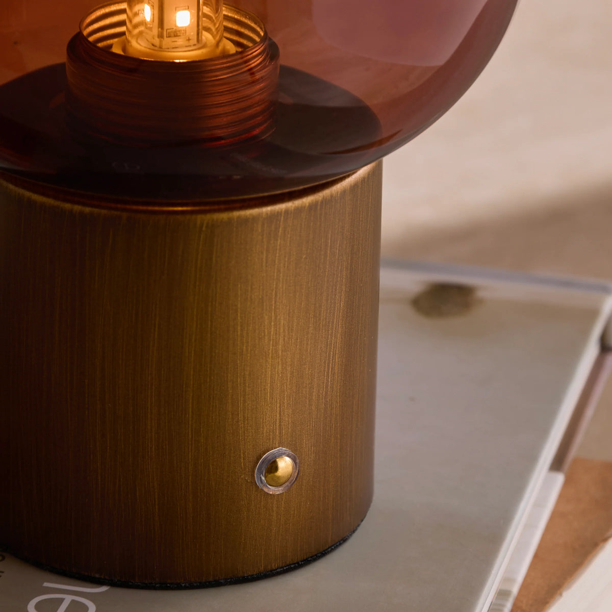 ELGIN TABLE LAMP (WIRED or RECHARGEABLE OPTIONS) – AMBER / AGED BRASS OR SMOKED GLASS / ESPRESSO BROWN | Yard