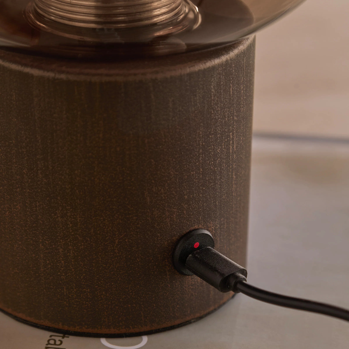 ELGIN TABLE LAMP (WIRED or RECHARGEABLE OPTIONS) – AMBER / AGED BRASS OR SMOKED GLASS / ESPRESSO BROWN | Yard