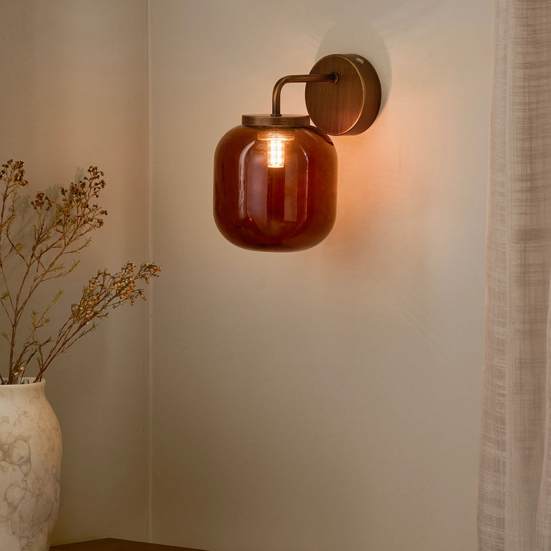 ELGIN RECHARGEABLE WALL LIGHT – AMBER GLASS / AGED BRASS OR SMOKED GLASS / ESPRESSO BROWN | Yard