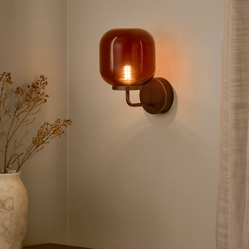 ELGIN RECHARGEABLE WALL LIGHT – AMBER GLASS / AGED BRASS OR SMOKED GLASS / ESPRESSO BROWN | Yard