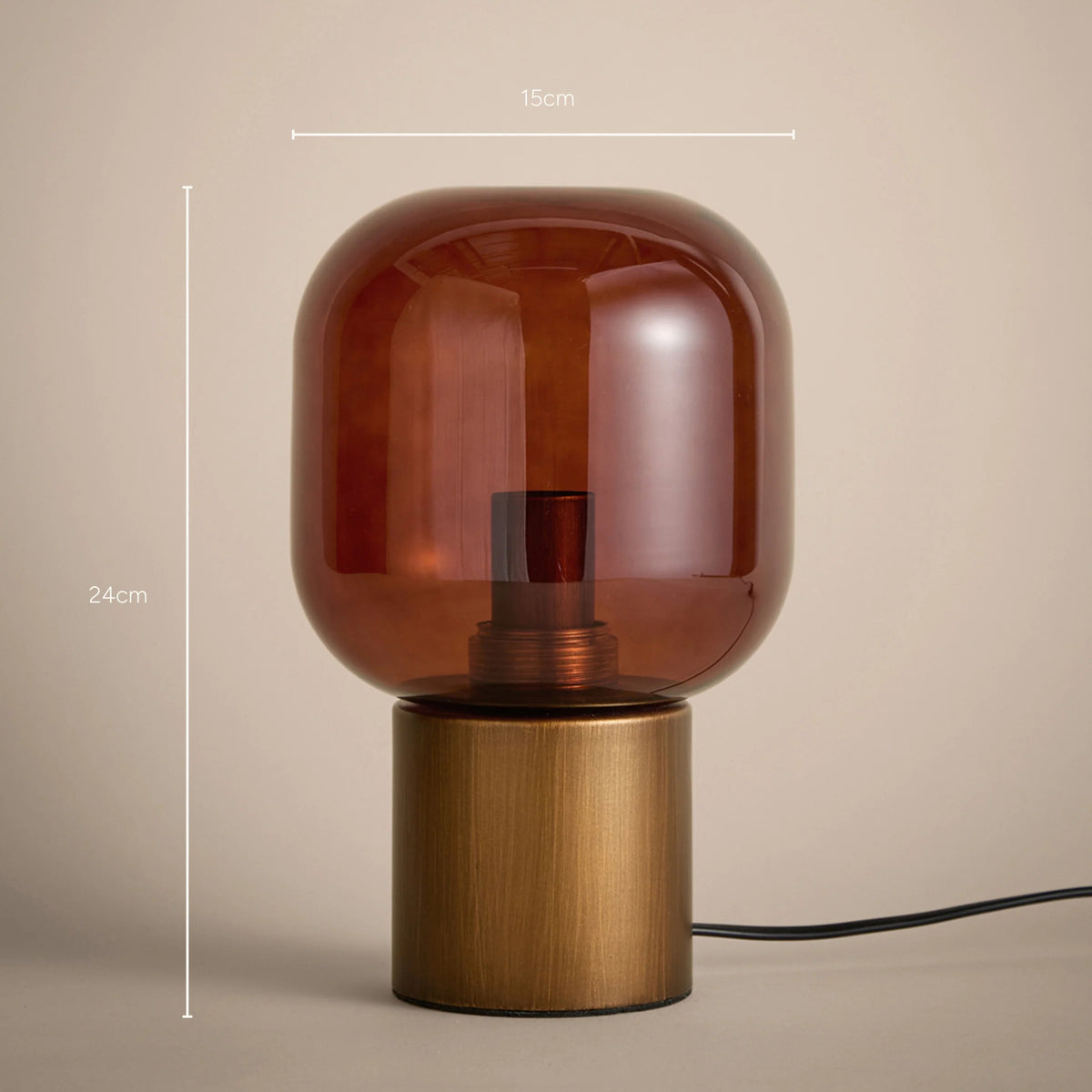 ELGIN TABLE LAMP (WIRED or RECHARGEABLE OPTIONS) – AMBER / AGED BRASS OR SMOKED GLASS / ESPRESSO BROWN | Yard