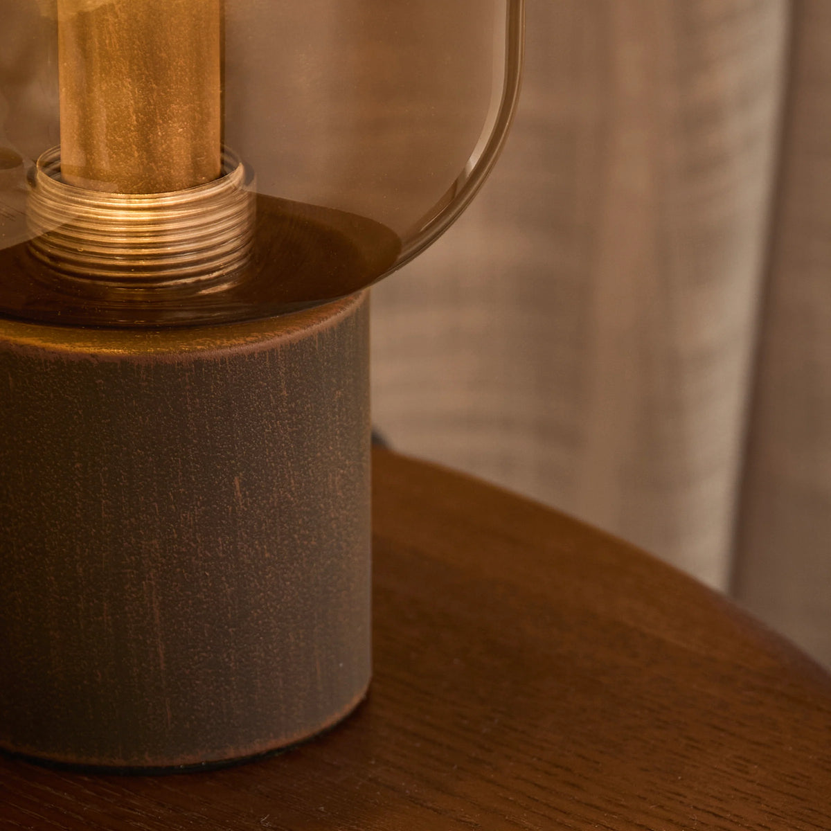 ELGIN TABLE LAMP (WIRED or RECHARGEABLE OPTIONS) – AMBER / AGED BRASS OR SMOKED GLASS / ESPRESSO BROWN | Yard