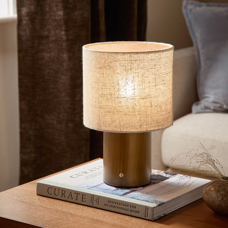 FINN TABLE LAMP – AGED BRASS, ESPRESSO BROWN, OLIVE &amp; SANDSTONE | YARD