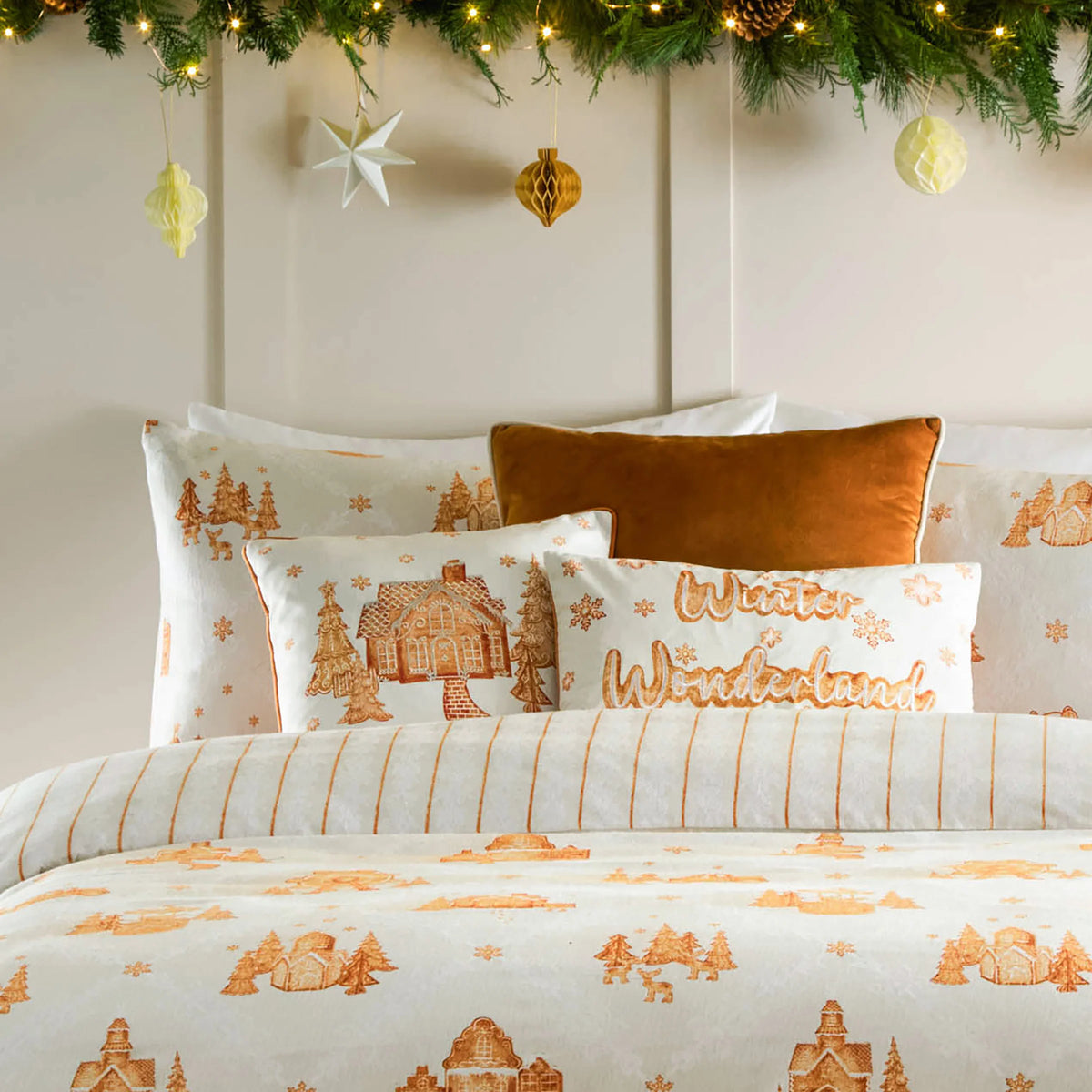GRETEL WINTER WONDERLAND EMBROIDERED CUSHION – CLOUD DUST/GINGER by Furn