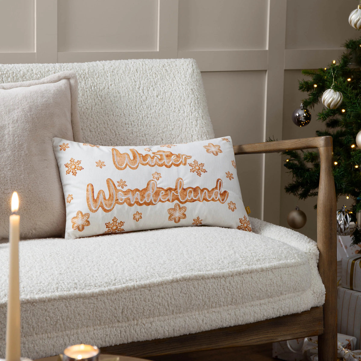 GRETEL WINTER WONDERLAND EMBROIDERED CUSHION – CLOUD DUST/GINGER by Furn