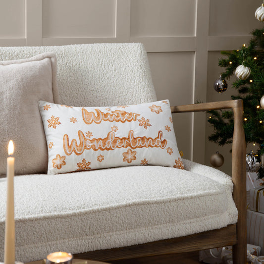 GRETEL WINTER WONDERLAND EMBROIDERED CUSHION – CLOUD DUST/GINGER by Furn