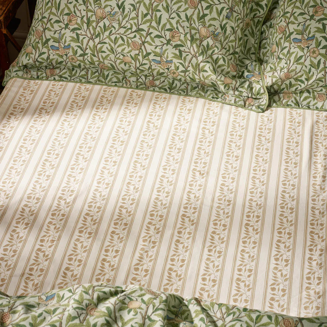Morris & Co (Riva Home) Fitted Sheet Double / Herbal Green BIRD AND POMEGRANATE FITTED SHEET by William Morris at Home