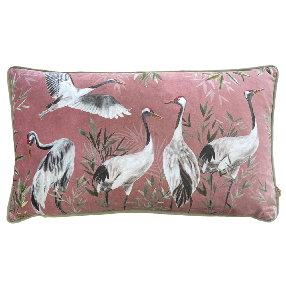 Premium Orient Cranes Feather Filled Cushion Blush