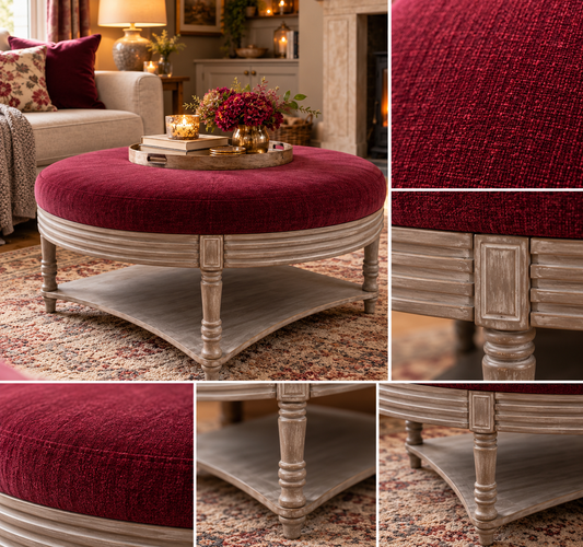 MAURICE STORAGE OTTOMAN – BURGUNDY TOP VELVET by Voyage Maison x simply HAZEL