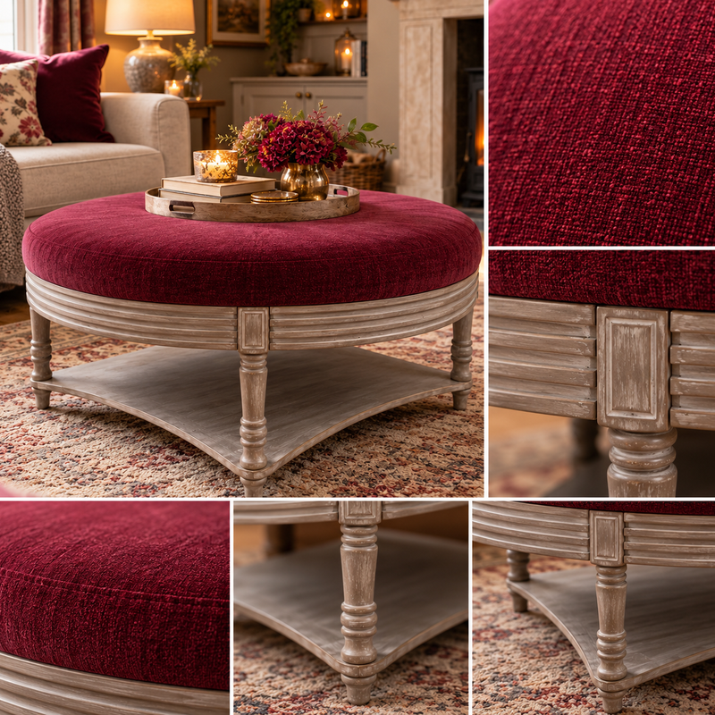 MAURICE STORAGE OTTOMAN – BURGUNDY TOP VELVET by Voyage Maison x simply HAZEL