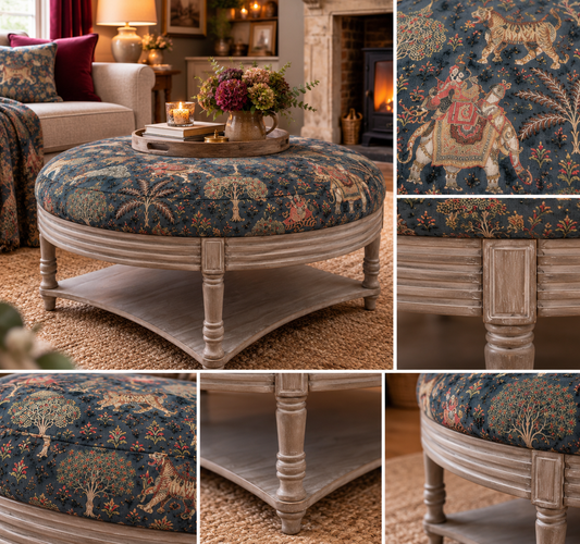 MAURICE STORAGE OTTOMAN – JAIPUR CHARCOAL PRINTED VELVET by simply HAZEL x Voyage Maison