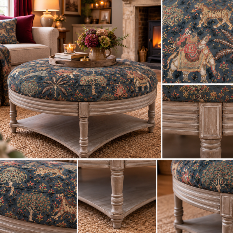 MAURICE STORAGE OTTOMAN – JAIPUR CHARCOAL PRINTED VELVET by simply HAZEL x Voyage Maison
