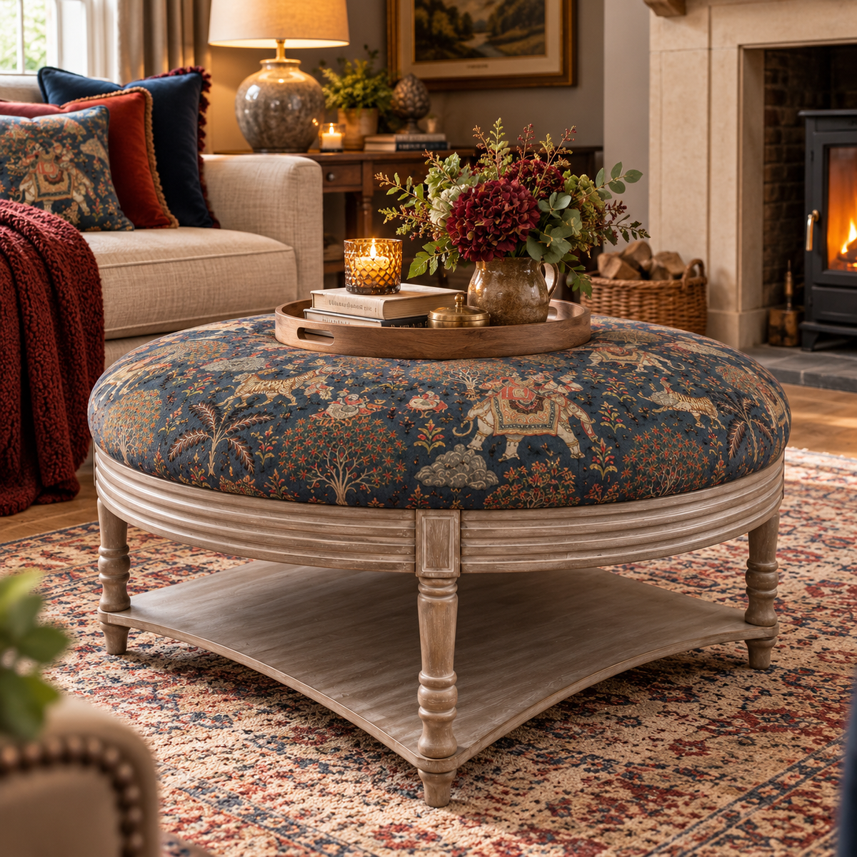 MAURICE STORAGE OTTOMAN – JAIPUR CHARCOAL PRINTED VELVET by simply HAZEL x Voyage Maison