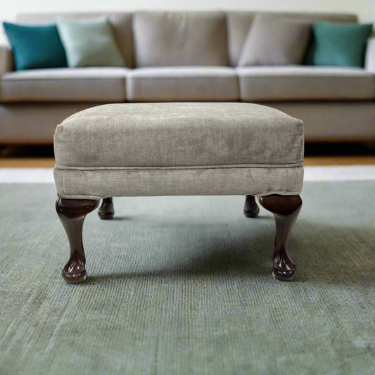 Queen Anne Footstool with simply Hazel Warm Grey soft touch fabric (bespoke options available)