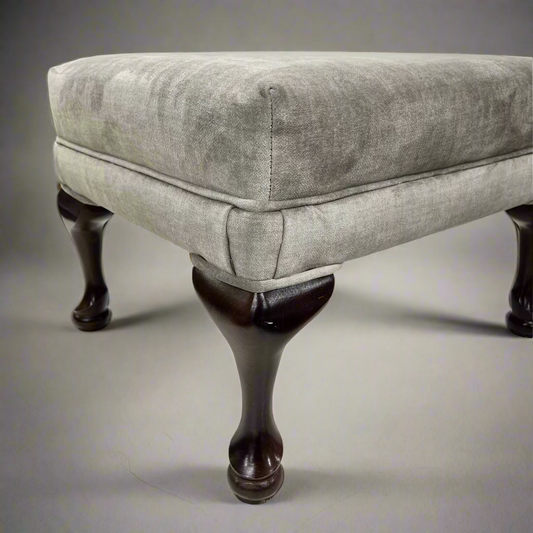 Queen Anne Footstool with simply Hazel Warm Grey soft touch fabric (bespoke options available)