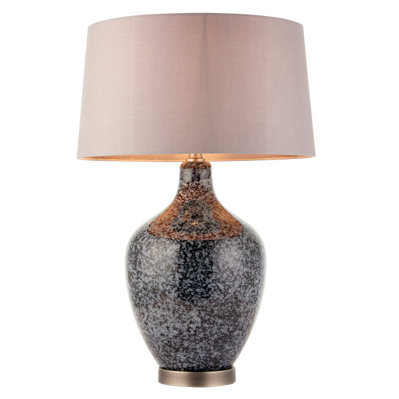 ILSA TABLE LAMP – GREY BLACK SPECKLED GLASS & MINK SHADE Curated by simply Hazel