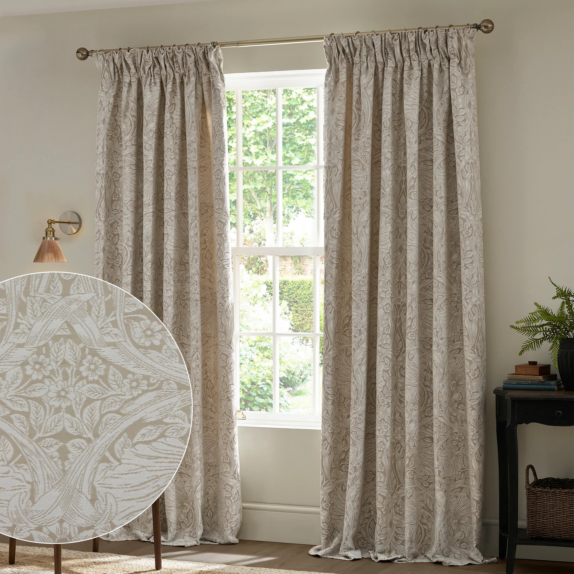 PIMPERNEL JACQUARD PENCIL PLEAT CURTAINS LINEN by Morris & Co